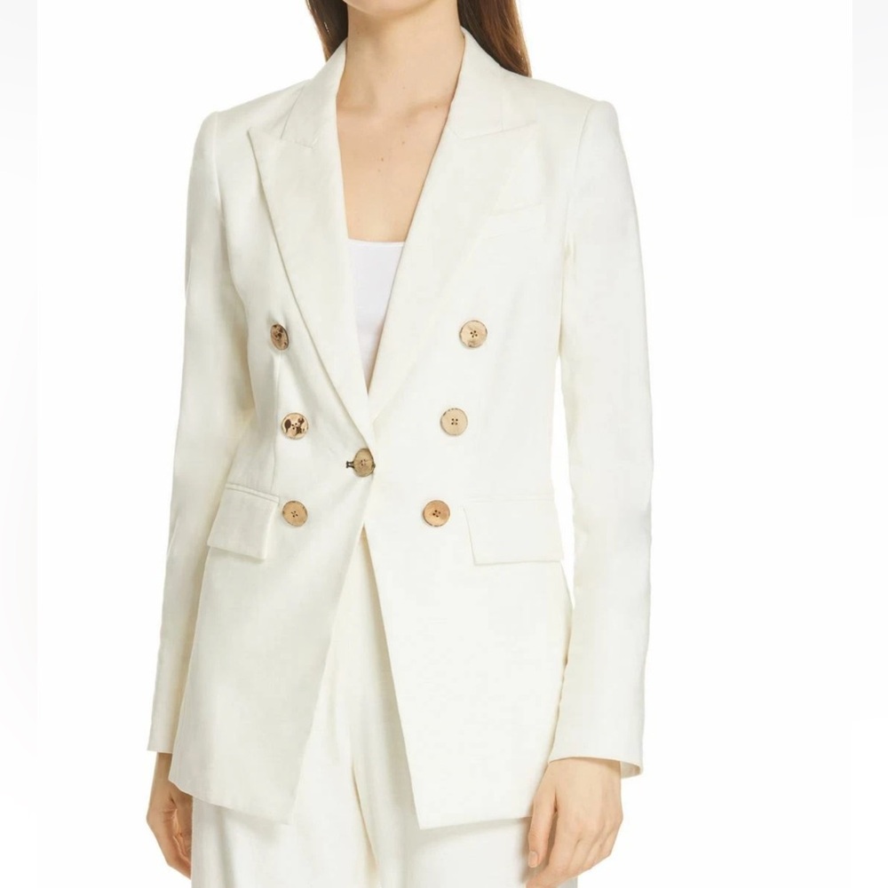 Veronica Beard Ivory Gaya Linen Double Breasted Dickey Jacket